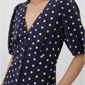 GAP Navy and Cream Polka Dot Dress Puff Sleeves